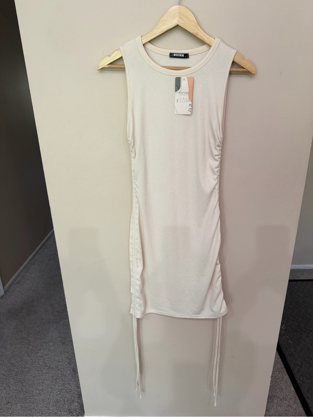 NEW BTFBM Womens Sleeveless Bodycon Ruched Dress Side Drawstring Summer Size S